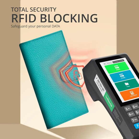 Leather Checkbook Cover for Men & Women -RFID Slim Wallet Pen Holder Credit Card - Picture 6 of 7